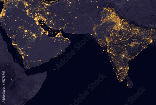 India lights during night as it looks like from space. Elements of this image are furnished by NASA