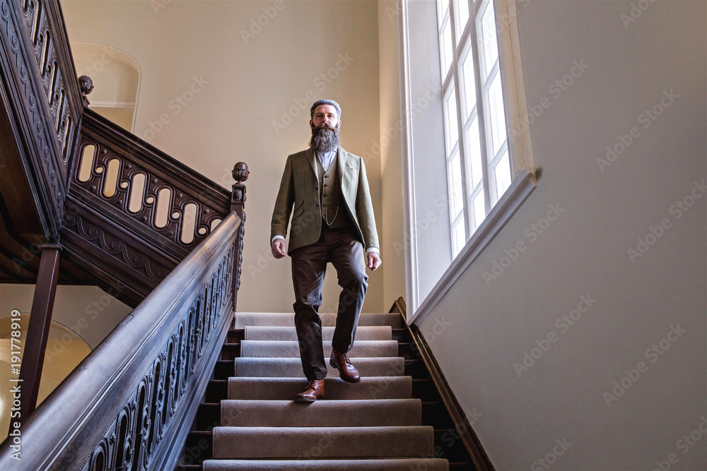 Smart man with a beard and moustache wearing a suit