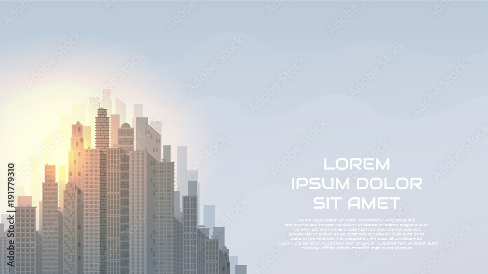 City landscape vector illustration. Web banner with Urban skyline. Background with buildings in flat style.