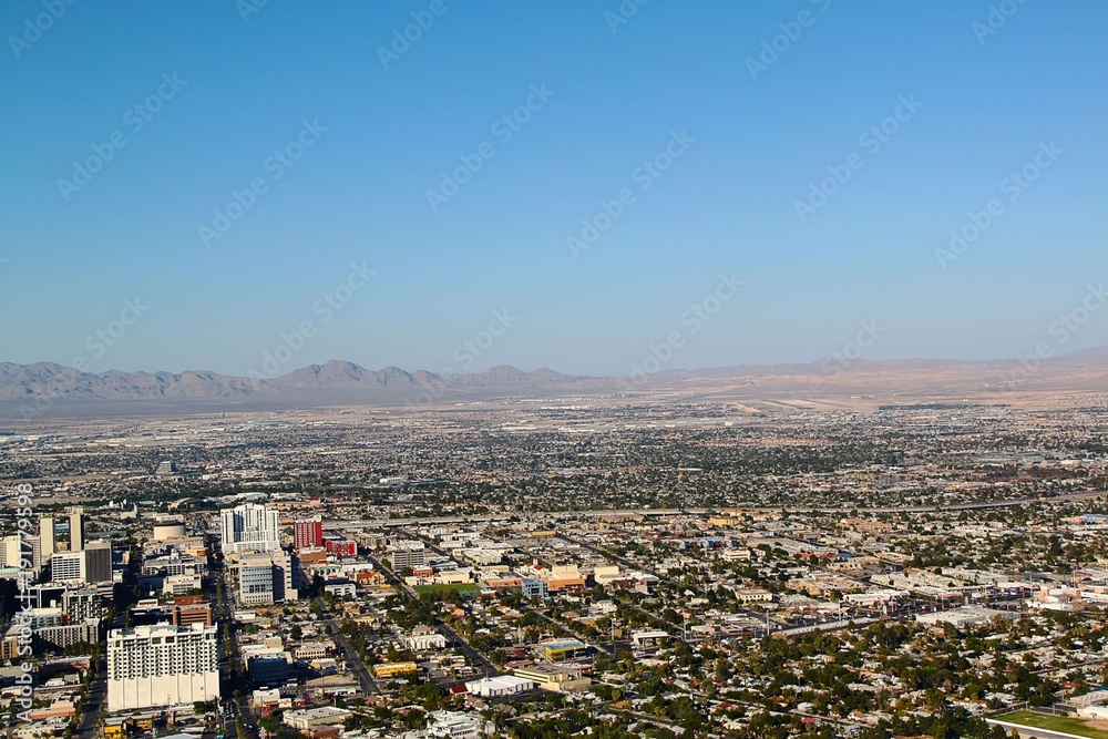 View on Las Vegas from Stratosphere Tower. Las Vegas skyline.  USA