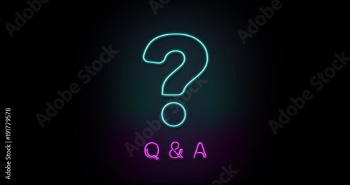 Colorful neon light glowing icon Q & A question. Object isolated in PNG format with alpha transparency channel background
