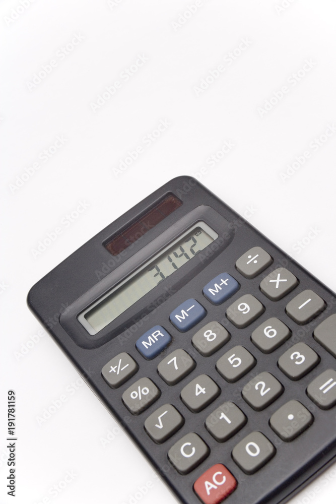 Calculator on white background showing value of pi Calculator on white background showing value of pi