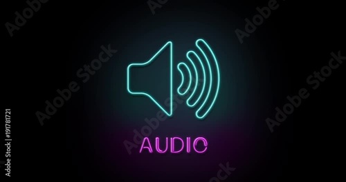 Colorful neon light glowing icon audio voice. Object isolated in PNG format with alpha transparency channel background