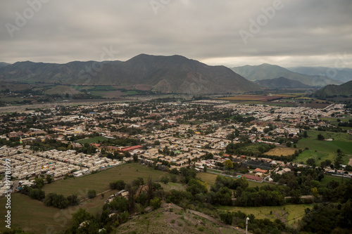 View of the Vicuña town in Elqui valley from a mountain, Chile © Erlantz