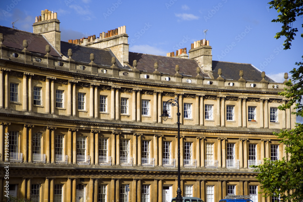 Historic terraced houses in The Circus, Bath, UK