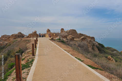 The remains of the old crusaders fortress at Apollonia-Arsuf National Park in Israel