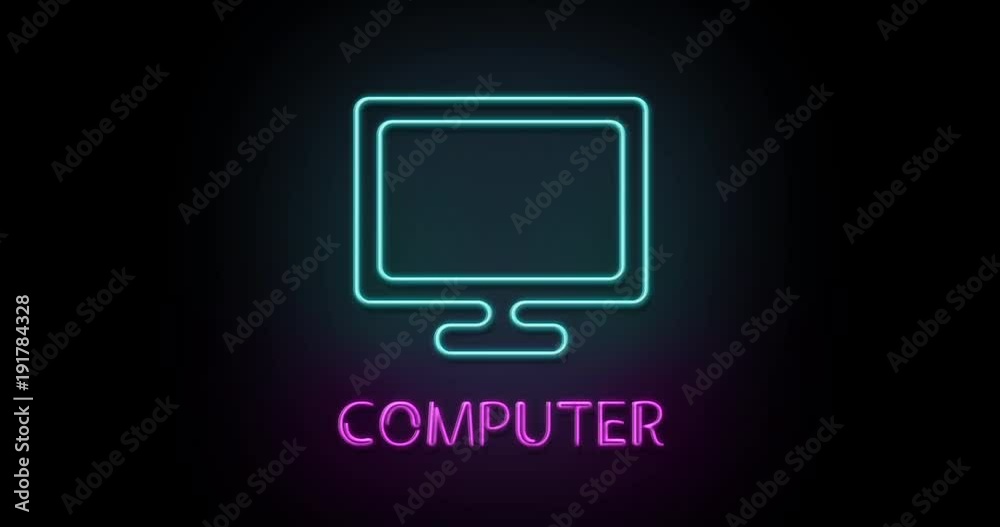 Colorful neon light glowing icon computer. Object isolated in PNG format with alpha transparency channel background Colorful neon light glowing icon computer. Object isolated in PNG format with alpha transparency channel background