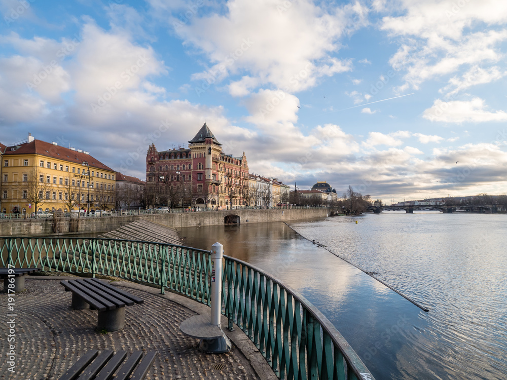 Smetana's waterfront along the river Vltava, Prague