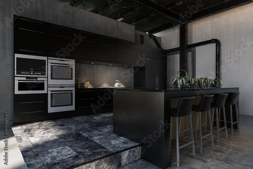Hipster black modern fitted kitchen