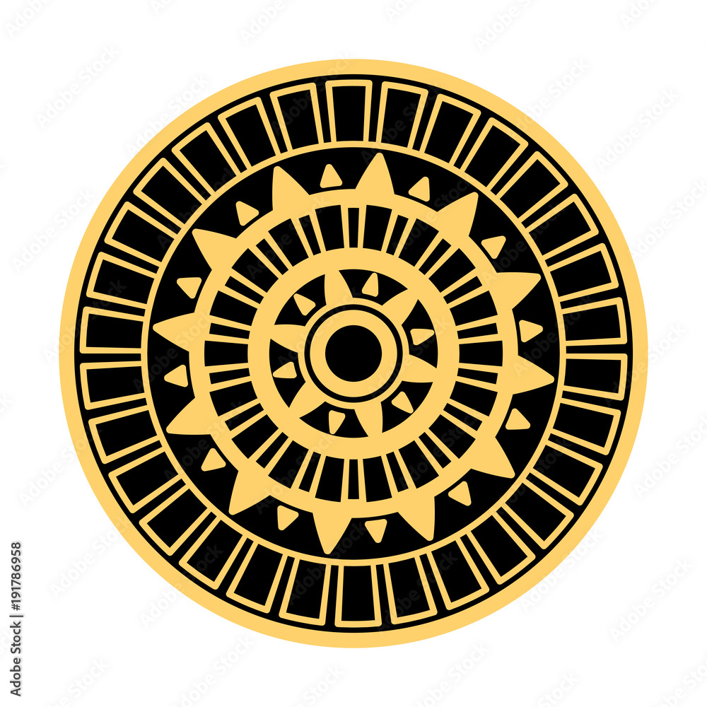 Round geometric pattern of meanders. Composite decorative element of the circles with ornaments. Stencil Tattoo and prints.