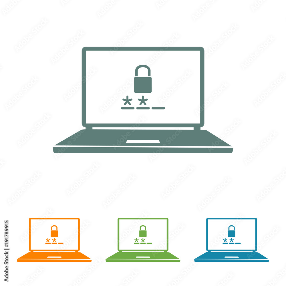 Icono plano seguridad en portatil varios colores