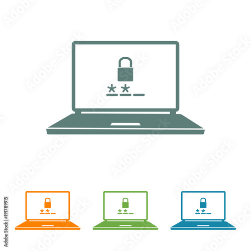 Icono plano seguridad en portatil varios colores