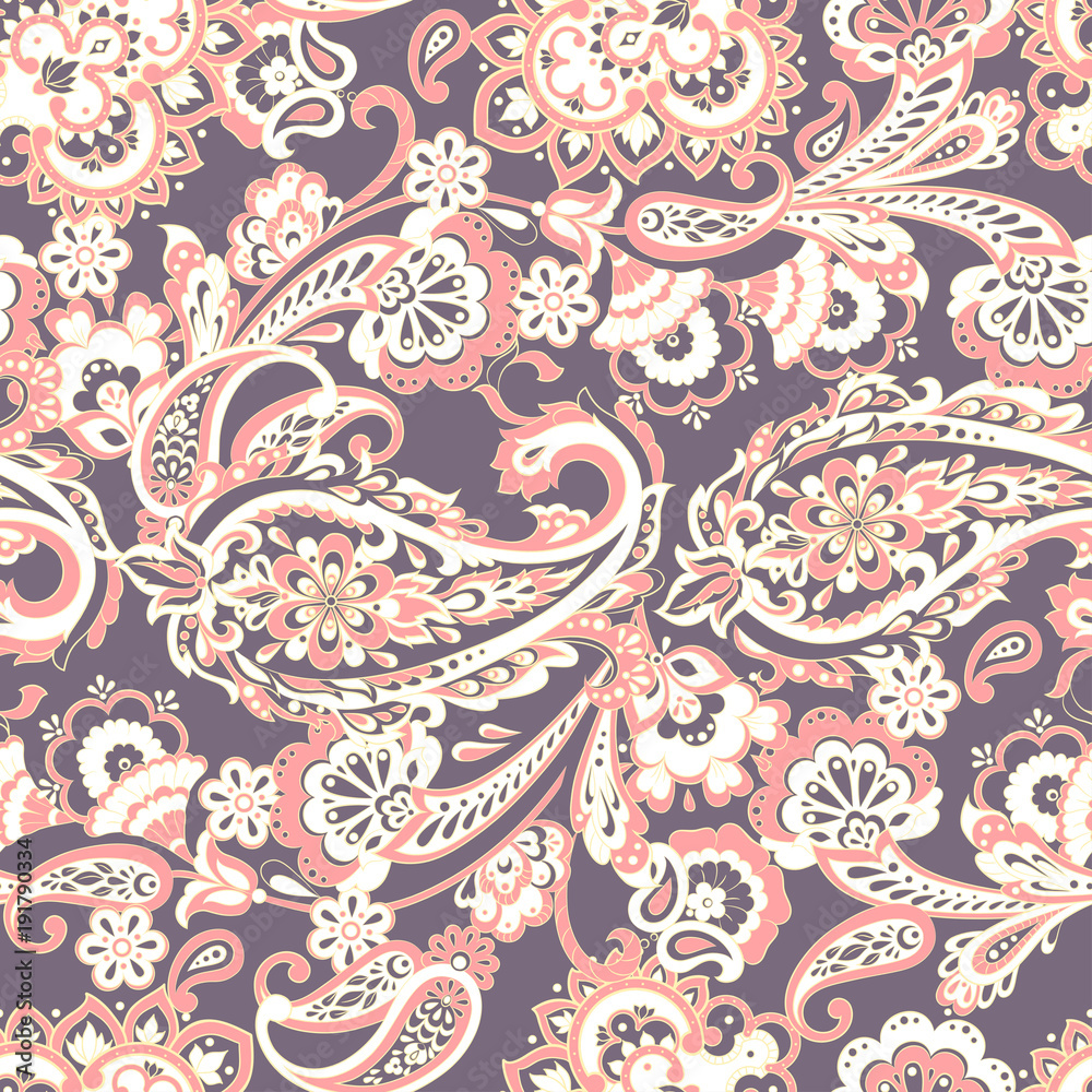 Paisley Floral oriental ethnic Pattern. Seamless Arabic Ornament. Ornamental motifs of the Indian fabric patterns.