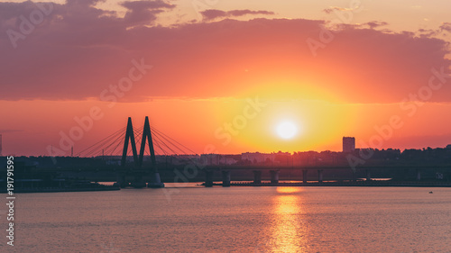 Bridge dedicated to millennium of Kazan city at sunrise. © seva_blsv