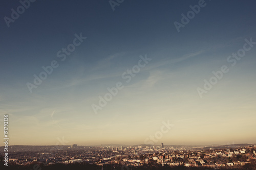 Panoramic view at sunset over the cityscape of Sheffield, England