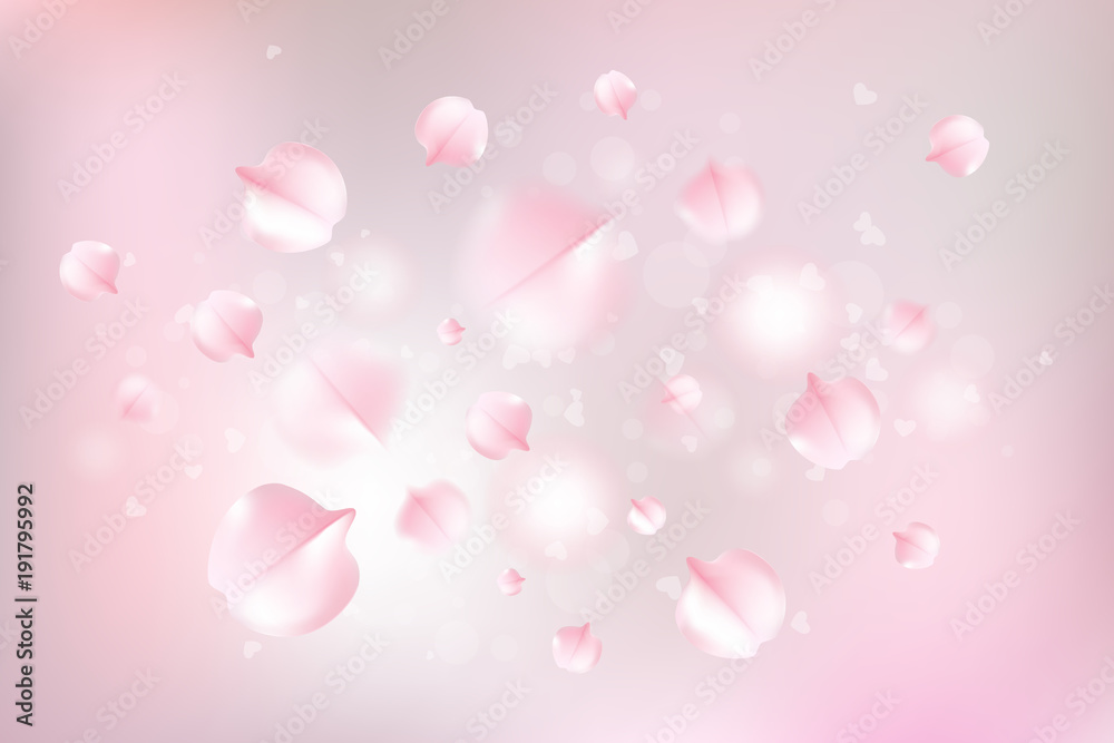 Pink sakura falling petals vector background. Vector illustration