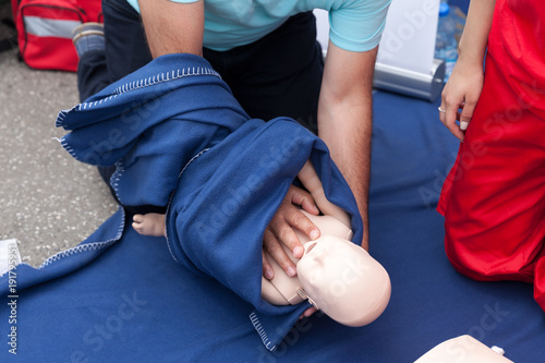 CPR. Baby or child first aid training.