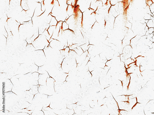 Texture of white painted, corroded metal. Metal wall background with streaks of rust. The rust spots, texture. photo