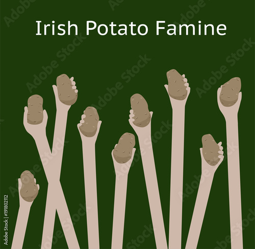 Irish potato famine Poverty Stricken Starving Hands with potatoes