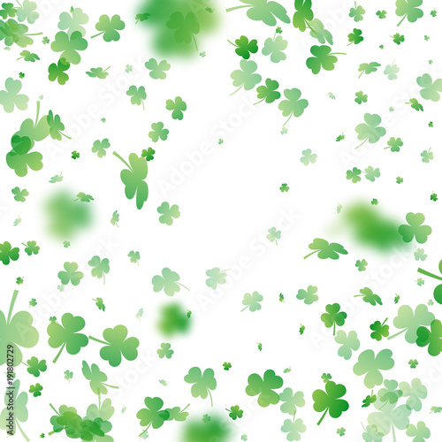 St. Patrick s Day background. Clover leaves with blur effect for greeting holiday design. Vector illustration.