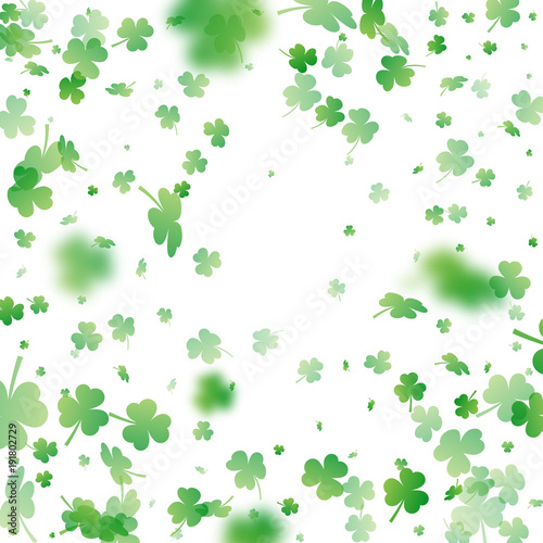 St. Patrick's Day background. Clover leaves with blur effect for greeting holiday design. Vector illustration.