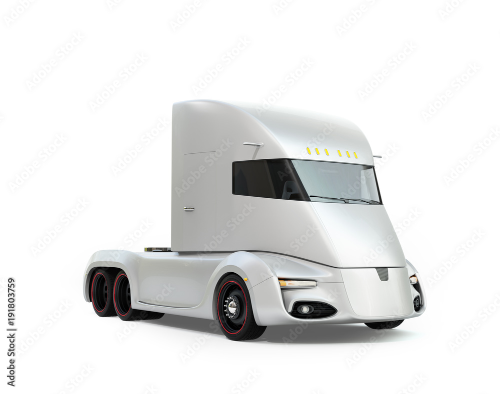 Self-driving electric semi truck isolated on white background. 3D rendering image. Original design. Self-driving electric semi truck isolated on white background. 3D rendering image. Original design.
