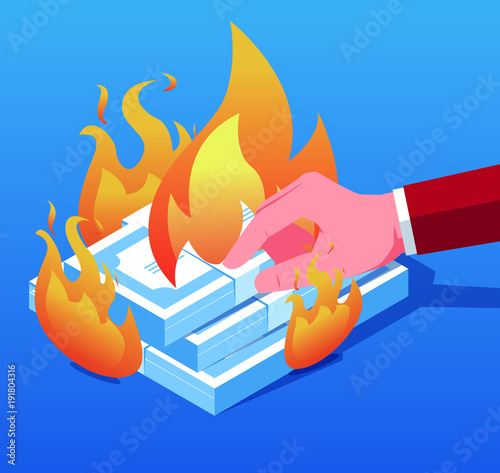 Businessman withdraw money from the fire
