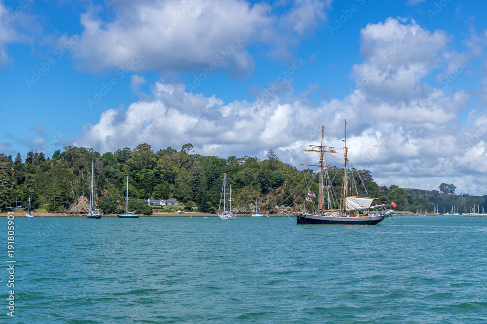 Russell Harbor Sail Boats, New Zealand Bay Of Islands Russell Harbor Sail Boats, New Zealand Bay Of Islands