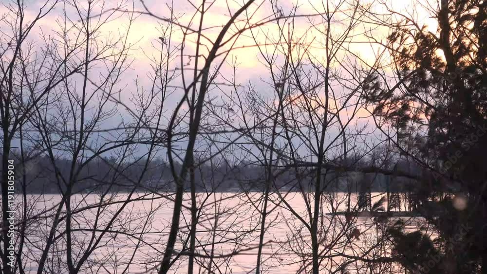 4k Beautiful winter landscape at sunset on frozen lake, Paw Paw Michigan 4k Beautiful winter landscape at sunset on frozen lake, Paw Paw Michigan