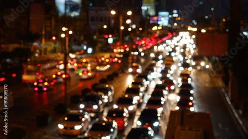 4K Time Lapse : Abstract blurred congestion traffic at Rama IV road in Bangkok, Thailand photo