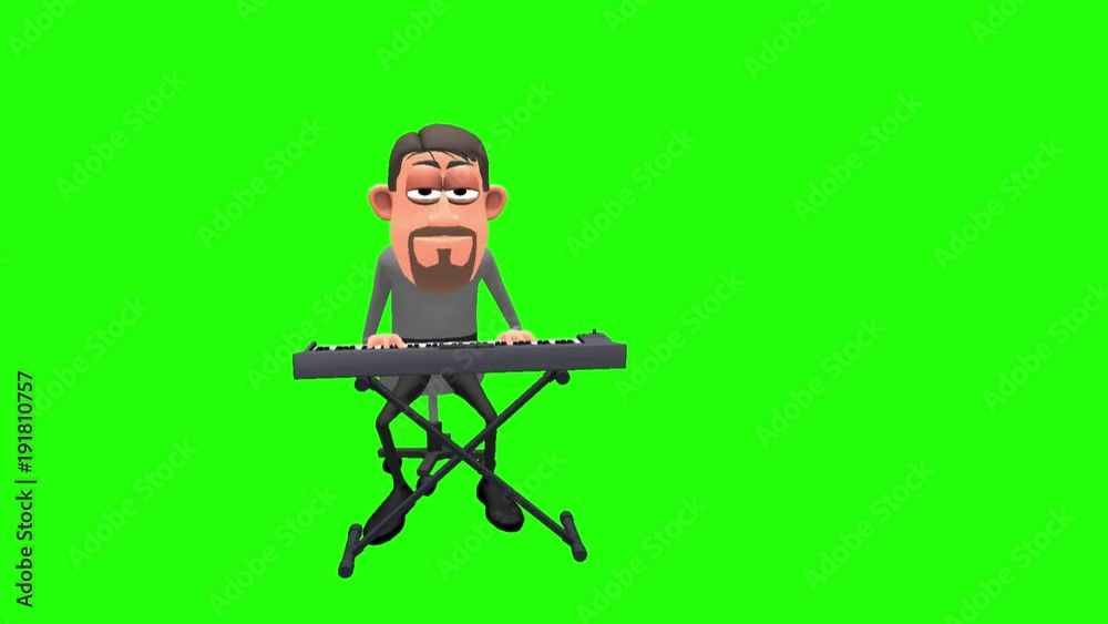 Animated male musician cartoon character plays keyboard in looping ...
