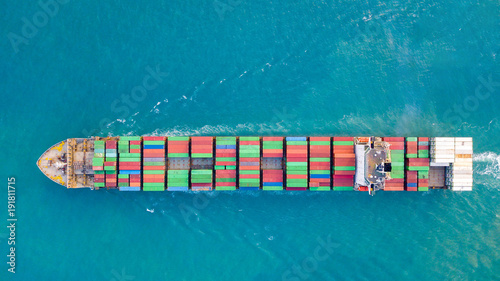 Large container ship at sea - Aerial image.