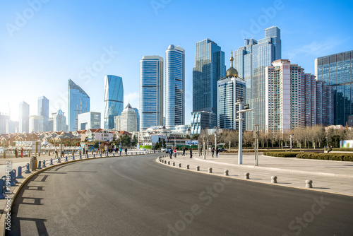 Qingdao city center building landscape and road