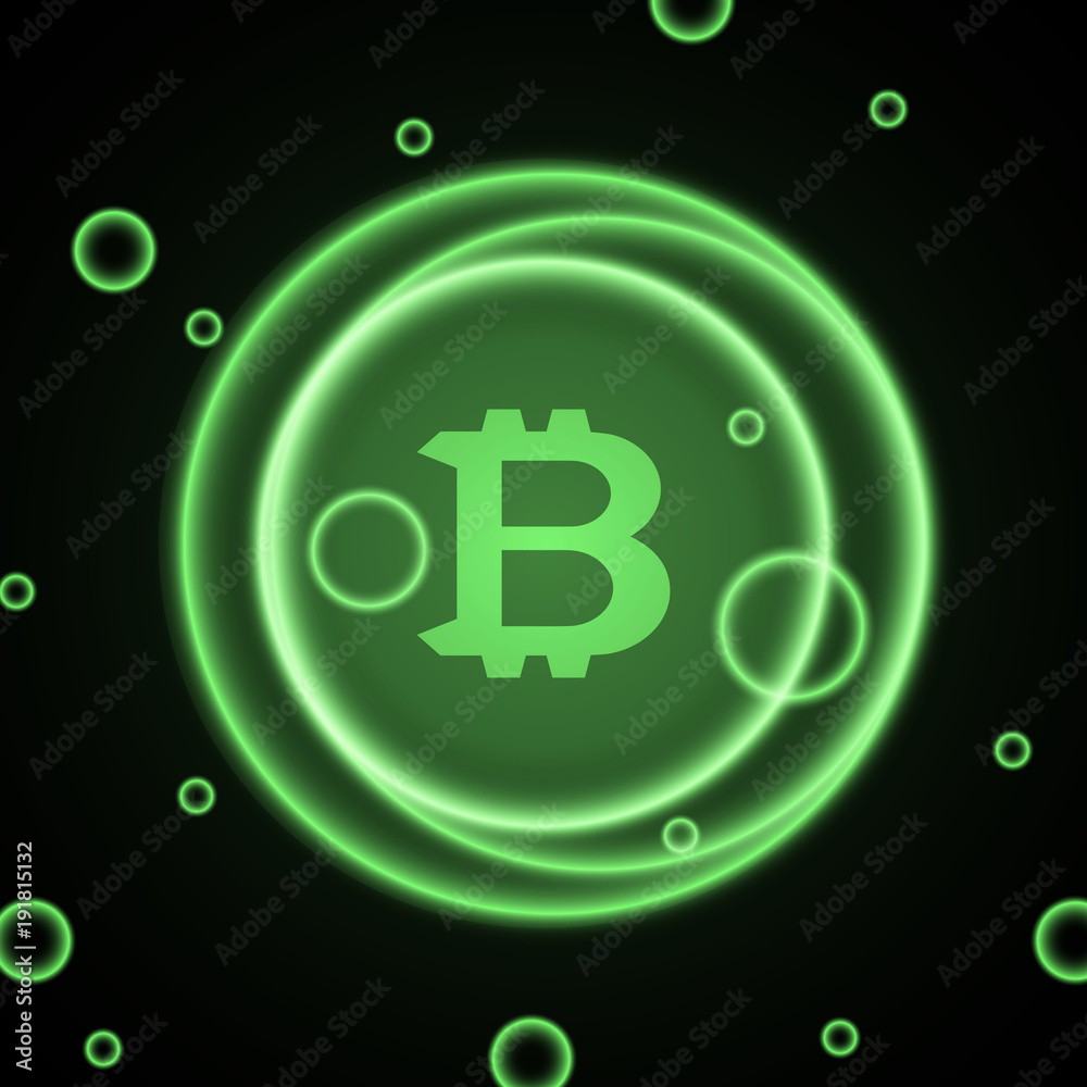 Neon circles with bitcoin sign. Abstract bright neon background with bitcoin. Vibrant rings. Neon circles with bitcoin sign. Abstract bright neon background with bitcoin. Vibrant rings.