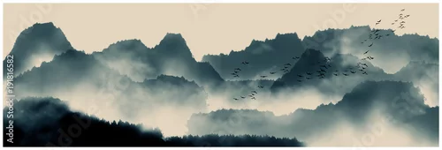 Panel kuchenny z motywem Chinese ink and water landscape painting