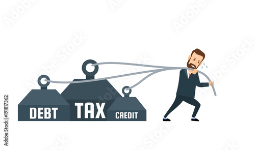 businessman dragging a weight.debt tax credit concept
