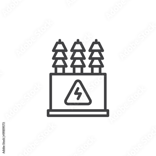 Electric transformer line icon, outline vector sign, linear style pictogram isolated on white. High voltage power station symbol, logo illustration. Editable stroke