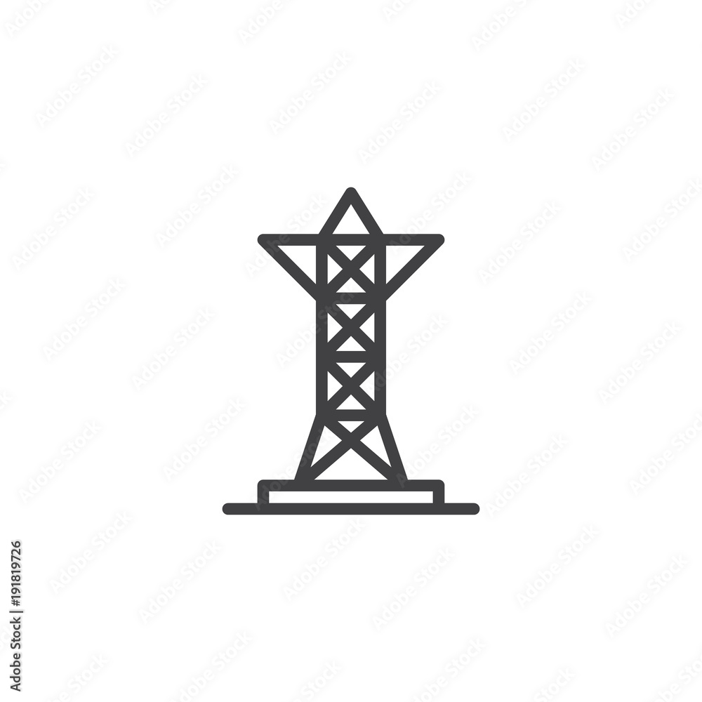 Transmission tower line icon, outline vector sign, linear style pictogram isolated on white. Voltage pole symbol, logo illustration. Editable stroke Transmission tower line icon, outline vector sign, linear style pictogram isolated on white. Voltage pole symbol, logo illustration. Editable stroke