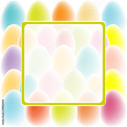 Easter card with colored eggs and square frame, Vector illustration with translucent frame