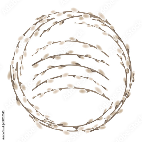 Easter wheath made from willow branches. Severas twigs for wreath design. Vector illustration isolated on white background