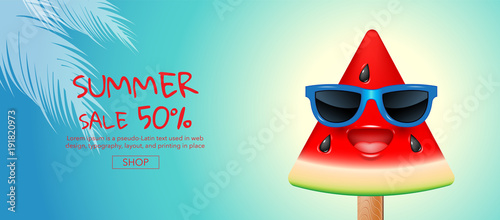 summer sale , cartoon, ice cream , face, layout design, greeting card, cover book, banner,  template design, vector illustration