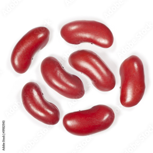 Seven beans of red beans on a white background