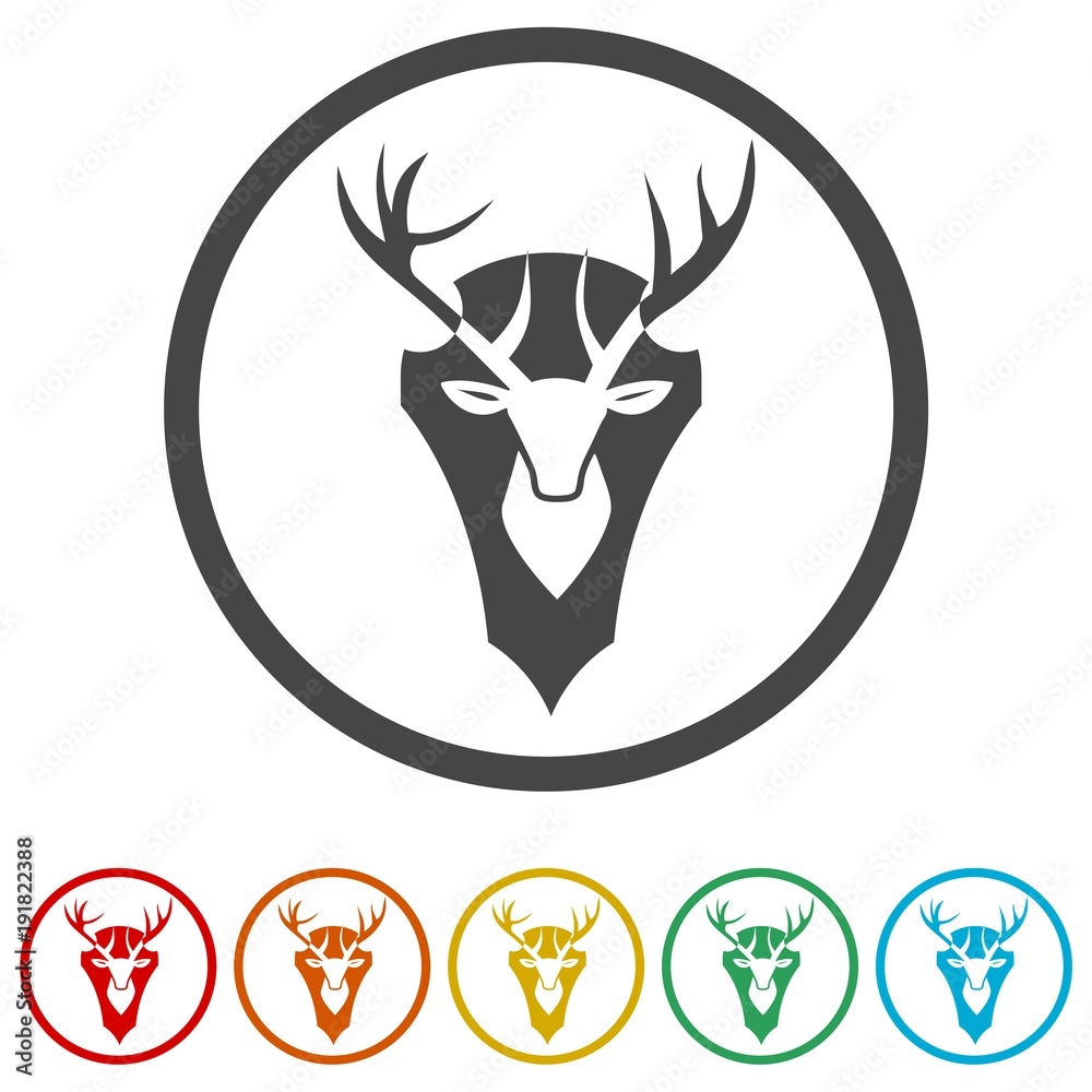 Vector black deer head, Vector image of an deer head, 6 Colors Included Vector black deer head, Vector image of an deer head, 6 Colors Included
