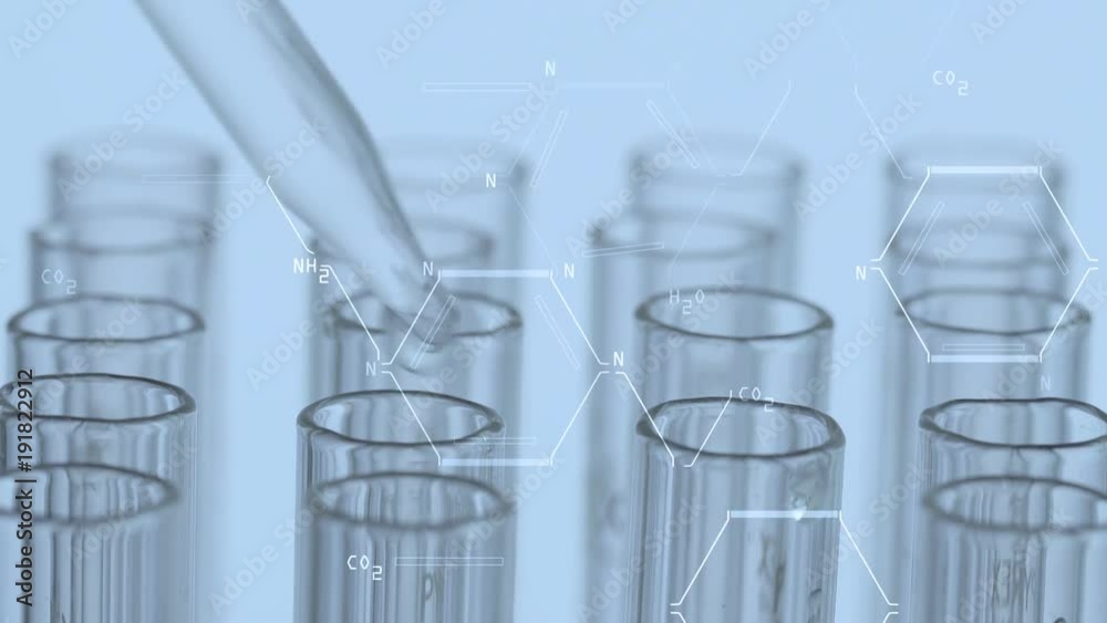 At laboratory scientist working with a pipette analyzes and extract the DNA or molecules in the test tubes.on blue background At laboratory scientist working with a pipette analyzes and extract the DNA or molecules in the test tubes.on blue background