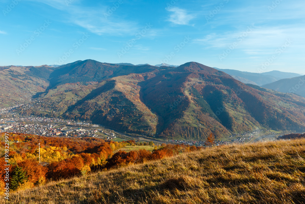 Naklejka premium Autumn Carpathian mountain, Rakhiv, Ukraine