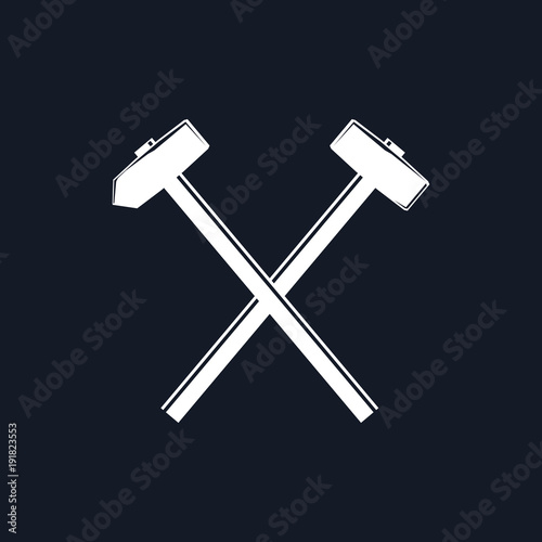 Silhouette of a Crossed Hammer and Sledgehammer on a Black Background, Hand Industrial Tool , Vector Illustration