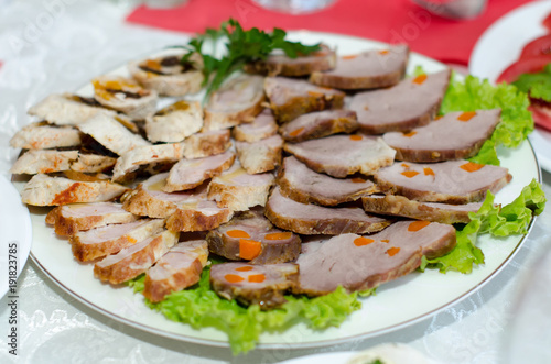 Meat sliced on a plate