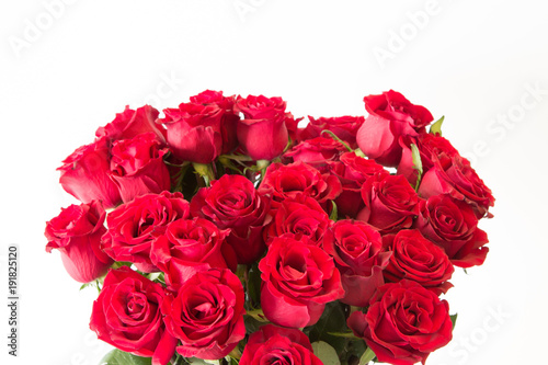 The beautiful red roses bouquet on isolate white background.