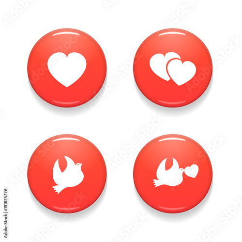 Valentines Day Set of Vector Badges Isolated on White Background. Colorful Glossy Badge Button Icons. Realistic Vector Illustration.