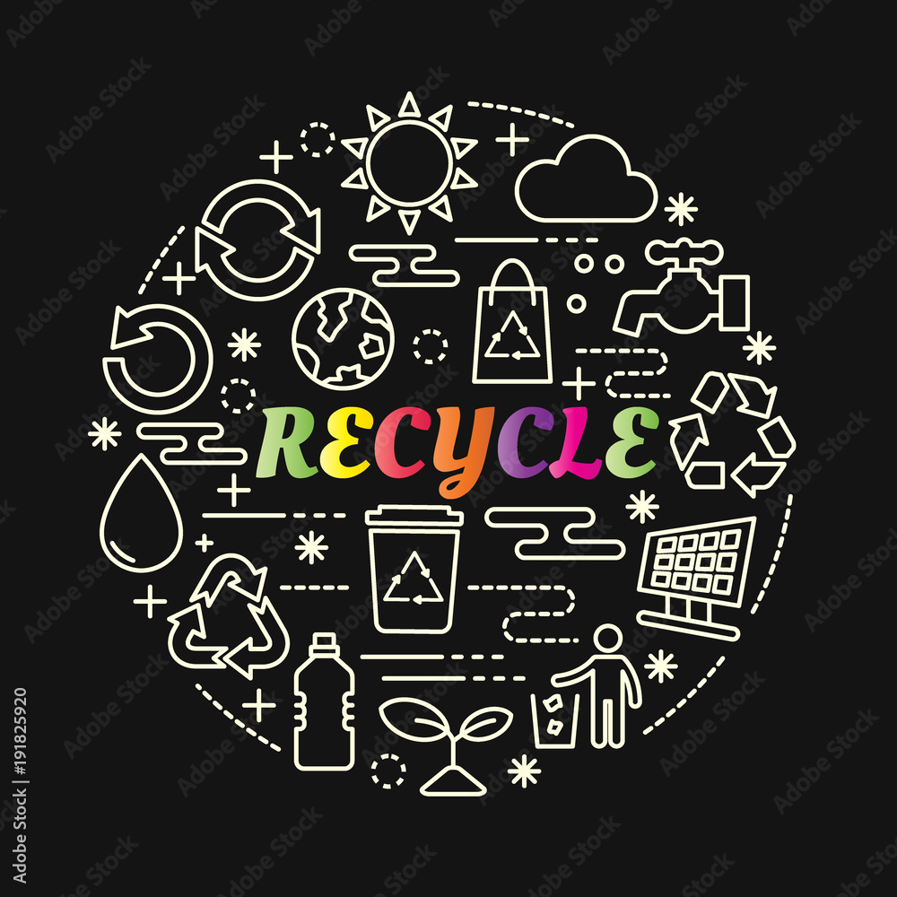 recycle colorful gradient with line icons set